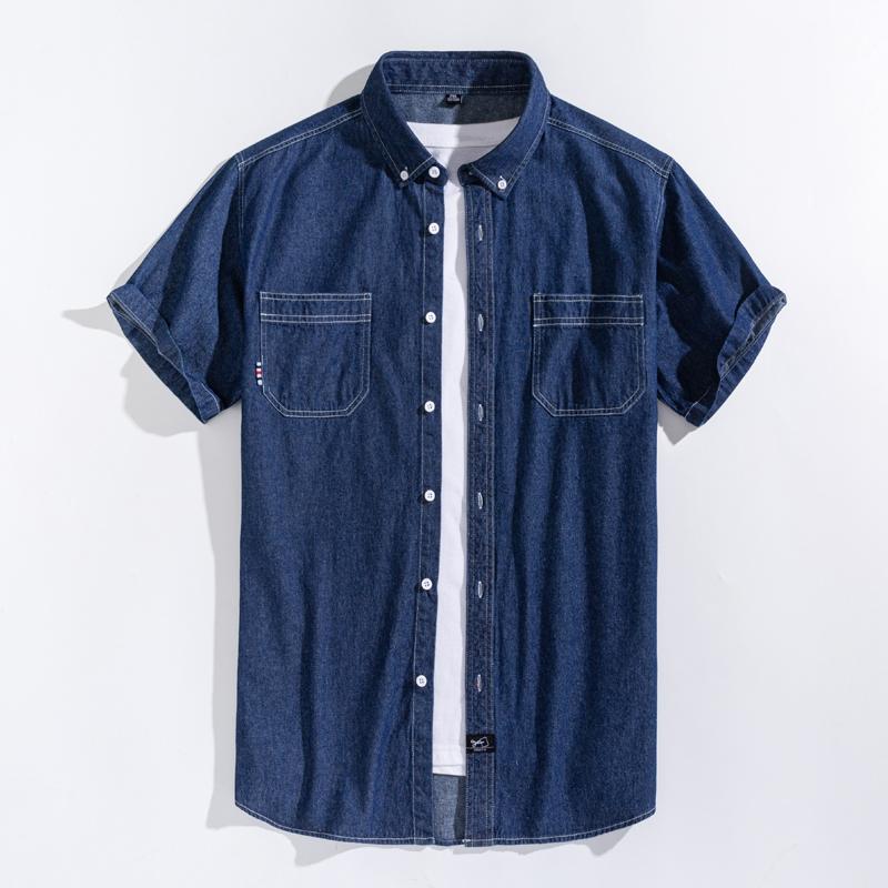 Men Summer High Quality Pockets Shirt Men Clothing Men's Denim Shirts Short Sleeve Cotton Slim Cotton Jeans Denim Shirts