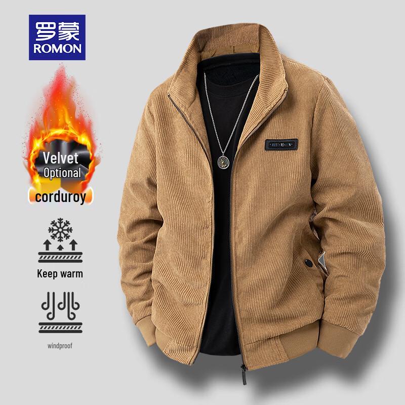 ROMON Men's Corduroy Stand-Collar Jacket