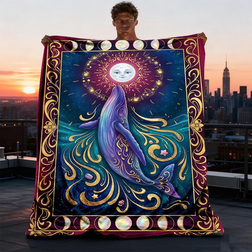 1pc Whale MoonOutdoor Blanket, Soft And Comfortable Blanket, Casual Warm Outdoor Blanket, Good Birthday Gift yy260328074