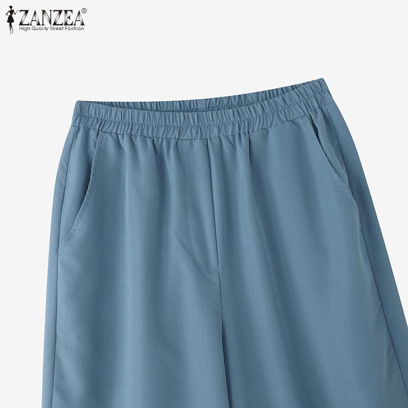 ZANZEA Damen Spitze Einsatz Lässige Elastische Taille Weite Hose