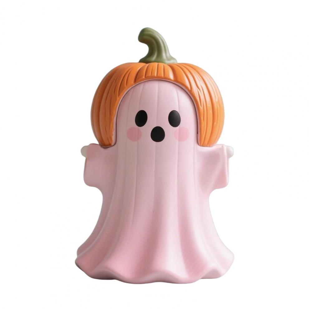Halloween Ghost Ornament Mini Ghost Statue Pink Halloween Ghost Figurine Set with Pumpkin Decoration Resin Tabletop Decoration