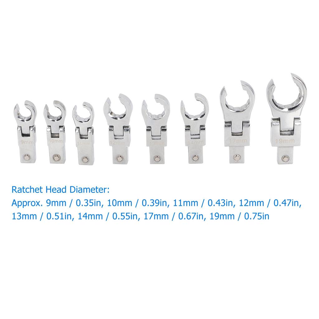 9Pcs Replaceable Wrench Set Flexible Head 180° Rotating Torsion Wrench with Handle