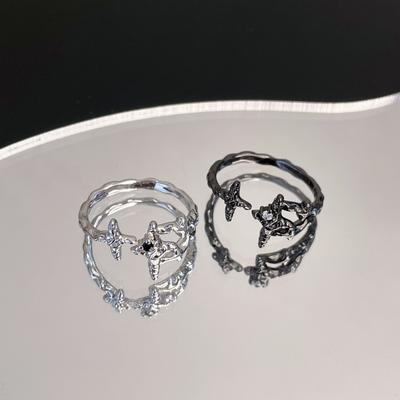 Folded French Personality Astral Open Ring Diamond Black And White Star Couple Ring Advanced Dark Index Finger Ring