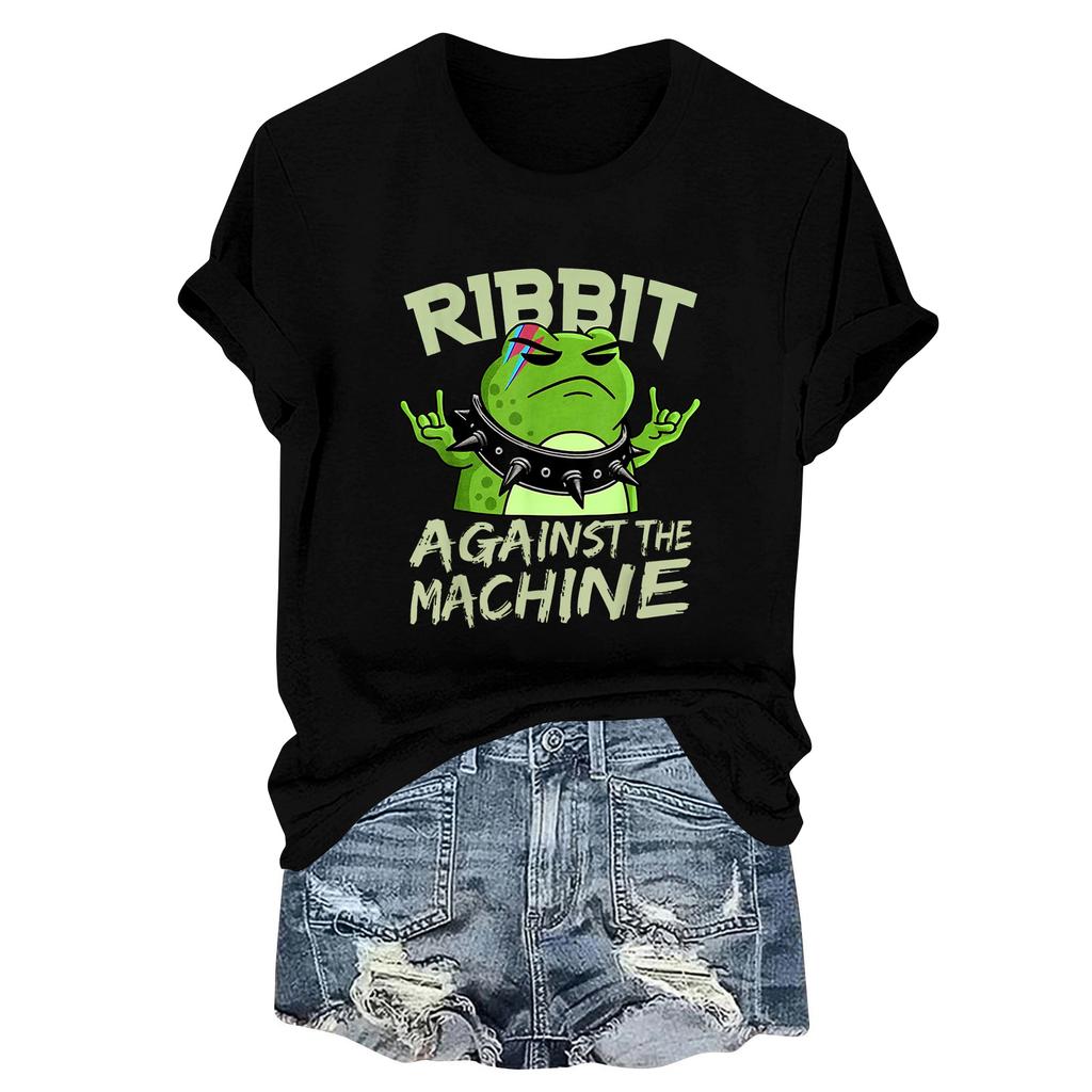 Women's Fashion Casual Printed Round Neck Short Sleeved Pullover T-Shirt Top