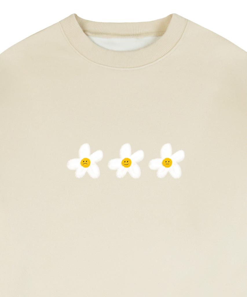 GRAVER [Unisex] 3 Painting Flower Smile Sweatshirt_Cream
