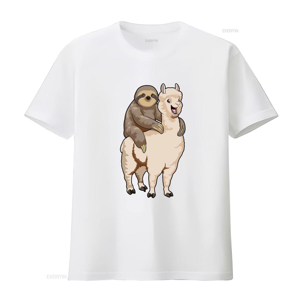 Sloth Riding Llama Funny Lazy Animal Pun T Shirt Sizes S 5XL vintage Washed Breathable Casual streetwear graphic fashion