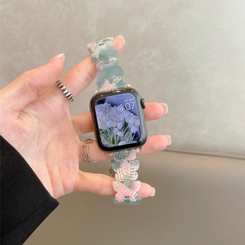 Butterfly Resin Strap for Apple Watch S10-Elastic Retractable Resin Watch Band Female Bracelet for iWatch10/9/8/7/6/5/4/3/2/1/Se/Ultra/Ultra2 42mm