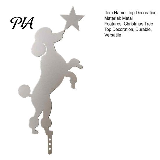 Unique Tree Top Decor Standing Poodle Christmas Topper, Silver Silhouette Durable Metal Decoration, Secure Holiday Ornament Plug-in Rod Easy