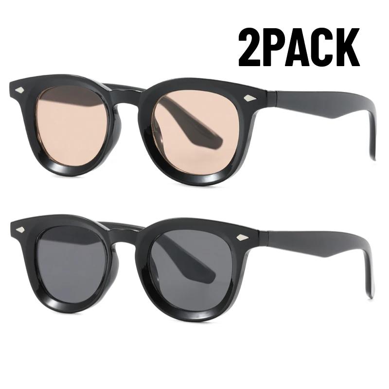 1/2PACK Luxury Designer Small Frame Sunglasses Women Men Vintage Punk Shade Rivet Concave Frame Eyeglasses