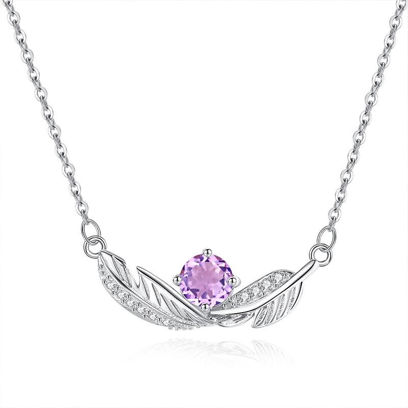 S925 sterling silver natural stone necklace women s fashion versatile collarbone chain ins wind feather pendant fashion gift