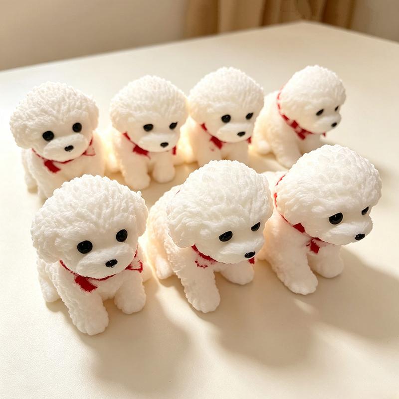 3D Car Teddy Dog Figurine Lifelike Simulation Decor With Anti-Slip Pad Cute Auto Dashboard Ornament for Pet Lovers Gift
