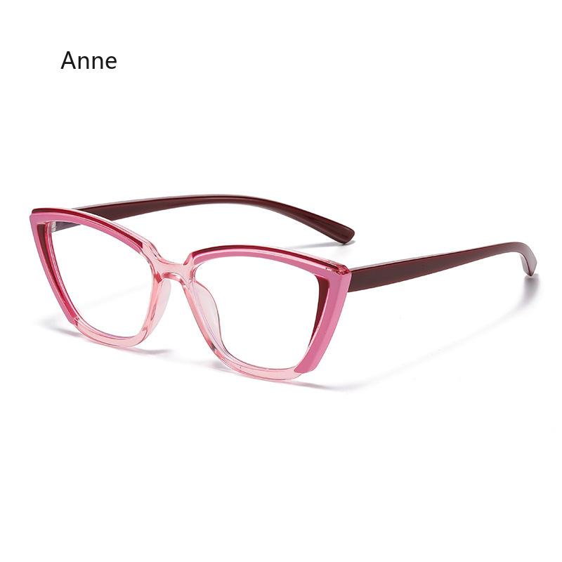 Retro Color Blocked Cat Eye Large Frame Presbyopia Glasses with Anti Blue Light Transparent Lenses Stylish Women Eyewear