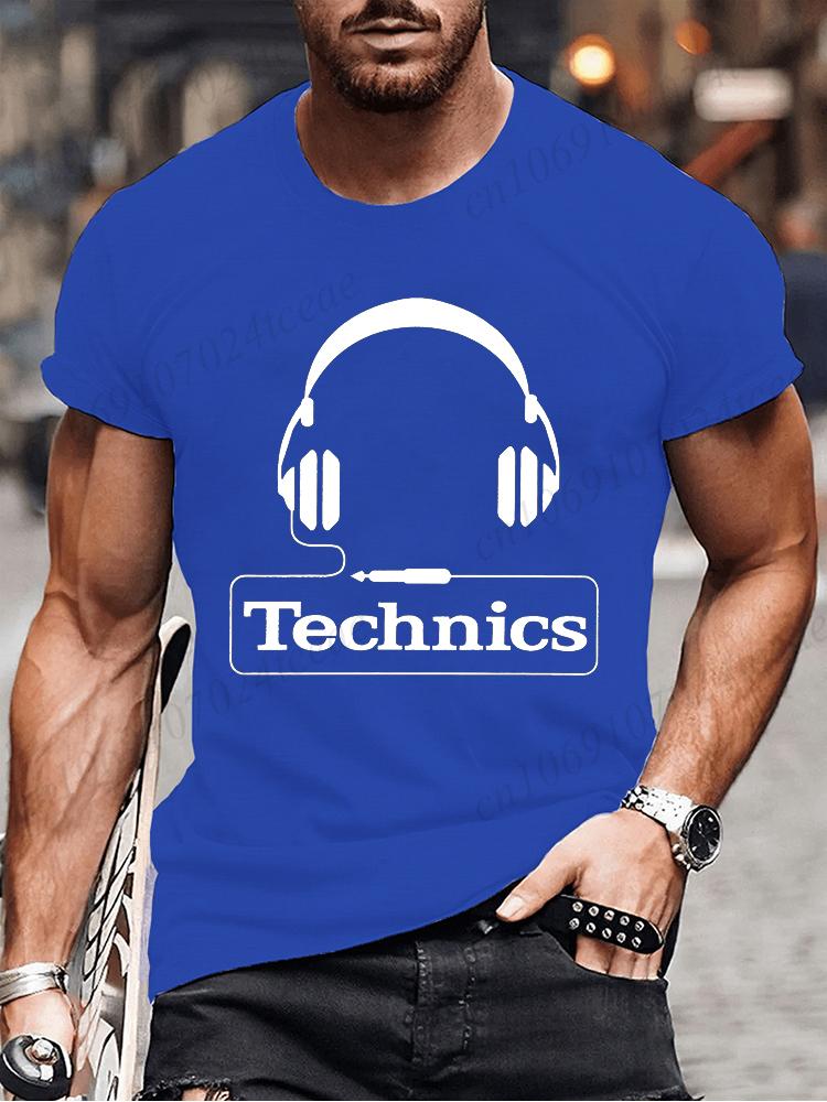 Summer Men's Fashion Tee Clothing Hip Hop Technics Headphone Graphic Tee Shirt Men Casual Streetwear Funny Printed Tops T-shirt