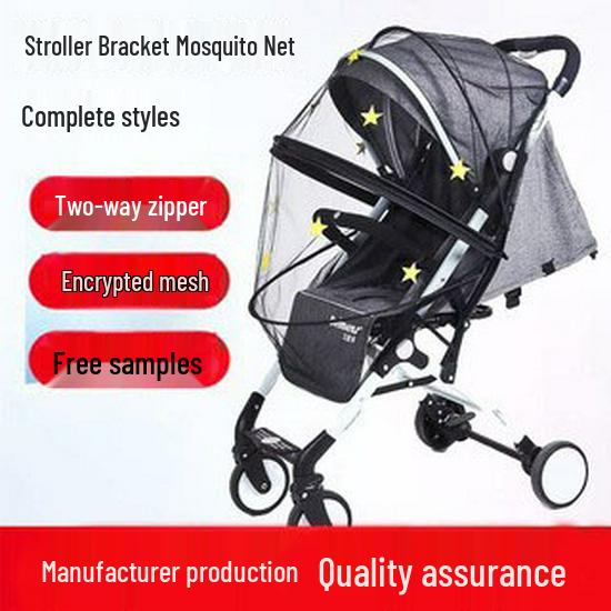 Baby Stroller Frame with Zipper Embroidery Style Mosquito Net - Foldable, No Installation Required