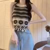 Hollow Flower Embroidery Knitted Crochet Camisole Summer Women's Retro Ethnic Design Tassel Short Top