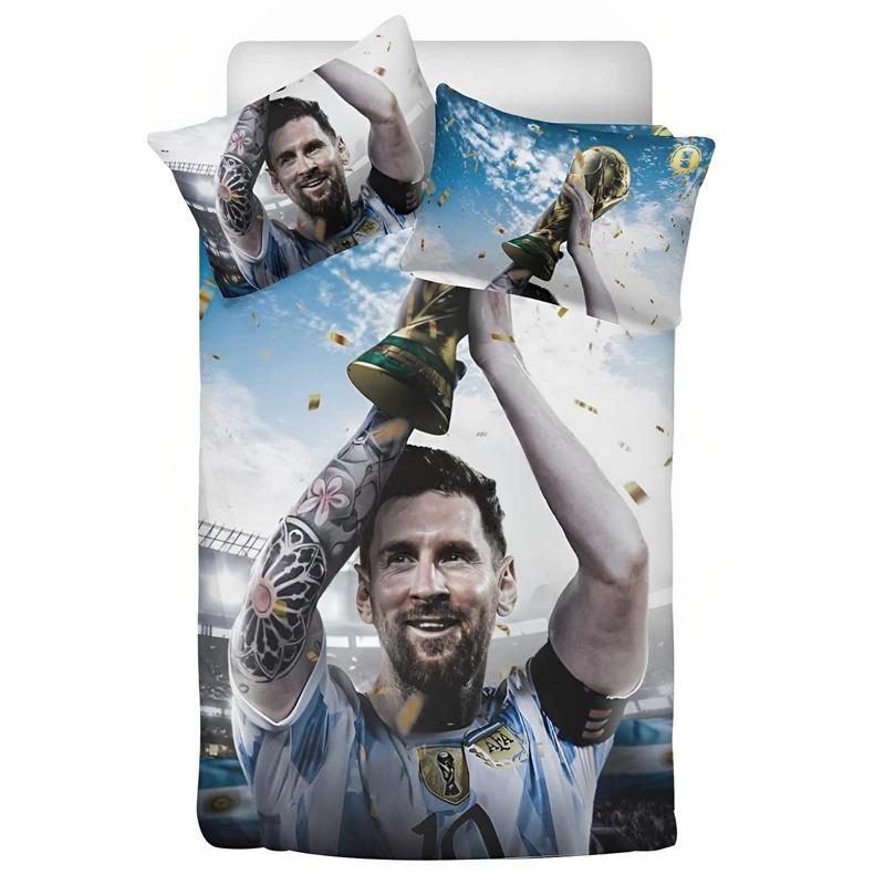 Youth football star 3D bed sheet ultra-fine fiber down duvet cover, football club bedding set, 1 zipper down duvet cover and 2 f
