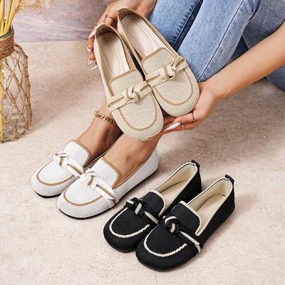 Damen Weite Weite Schleifendetail Flyknit Ballerinas - Runde Zehenpartie Slipper Freizeitschuhe für den Herbst, Bequeme Atmungsaktive Loafer