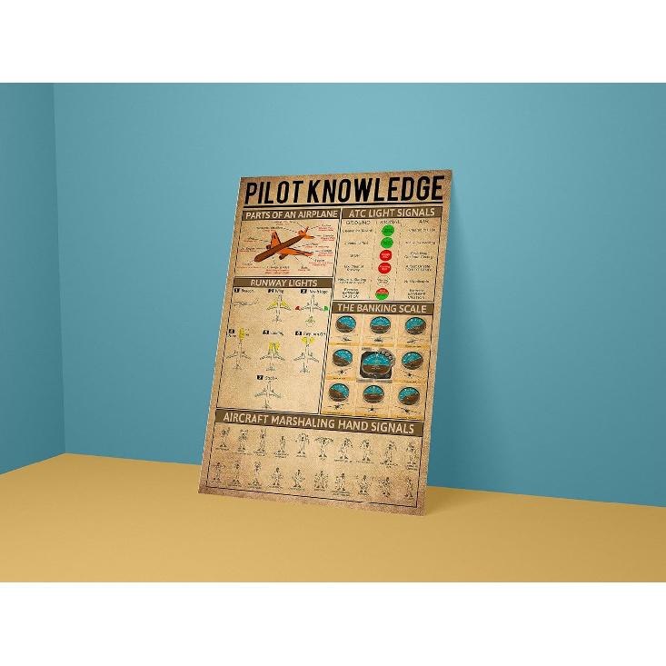NEGLAI Vintage Aviation Decor Pilot Knowledge Metal Signs Cool Airplane Art Wall Decor Air Plane Decorations for Boys Room Pilot Gifts for Aviation