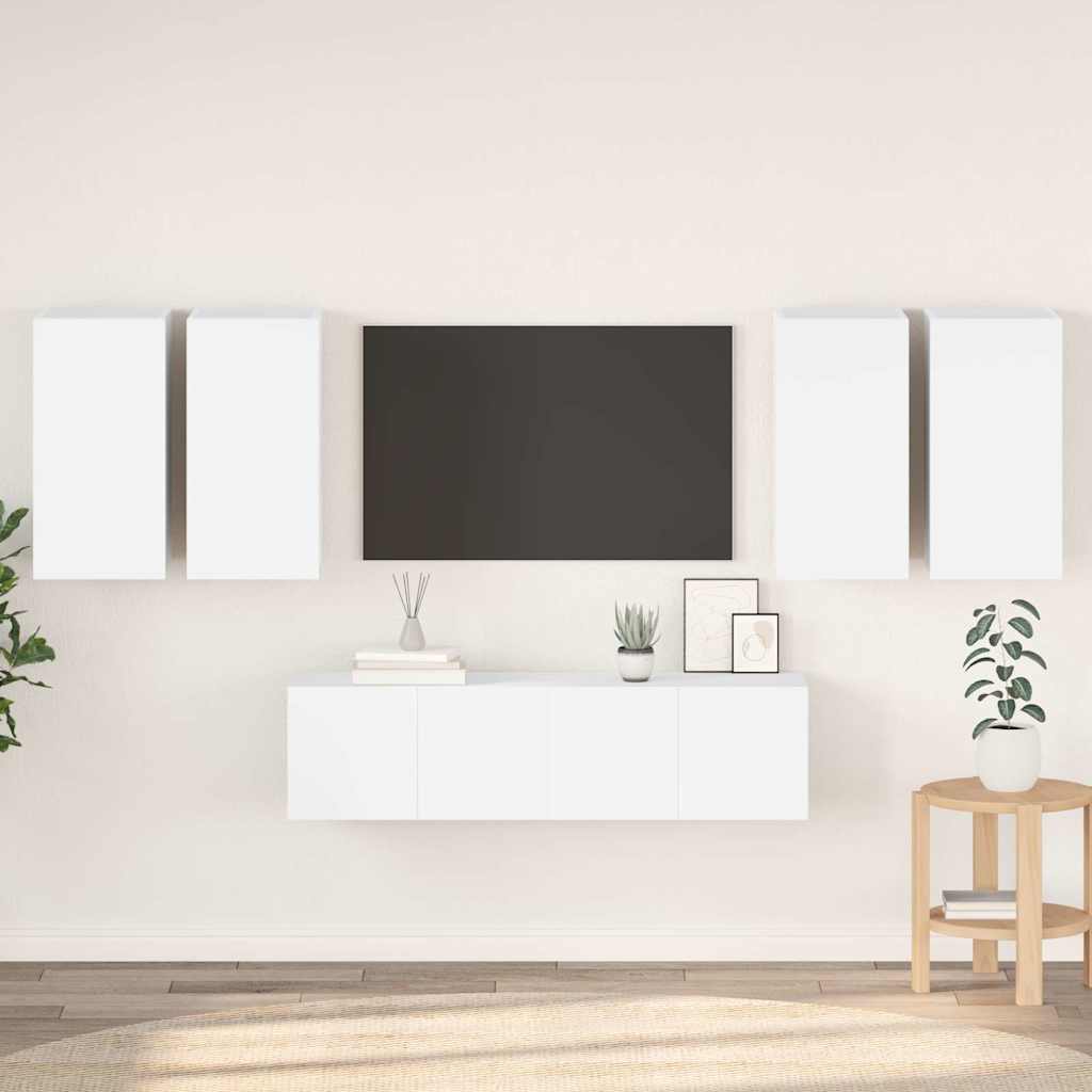 Vidaxl 6-Cz. TV Cabinet Set, White, Wood-Based Material