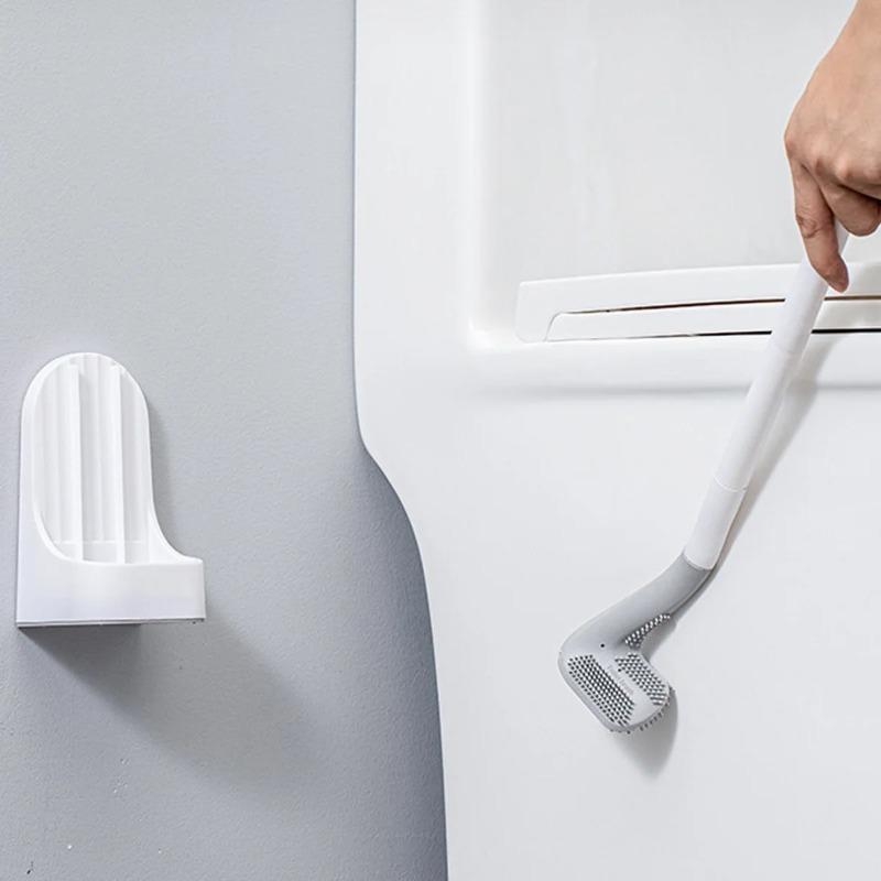 Toilet Brush with Base, Wall-Mounted Bathroom Quick Drain Cleaning Tool, All-purpose Cleaning Brush, Soft Rubber Brush Head