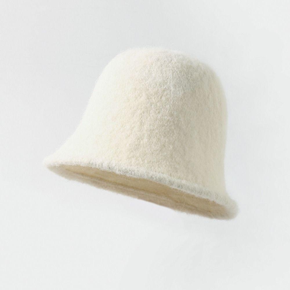 Solid Color Women Bucket Hat Fashion Basin Hat New Wool Cap  Women