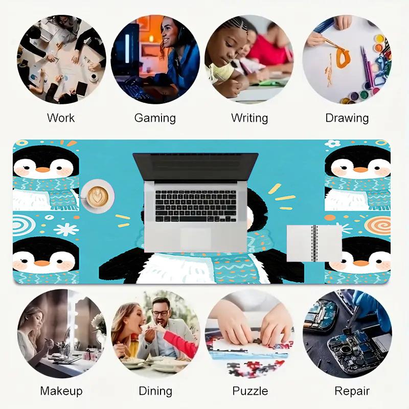 Penguin Party Xl Gaming Mouse Pad Nonslip Rubber Base Stitched Edge Waterproof Desk Mat For Pc Laptop Gamer Office Computer Accessories C927508