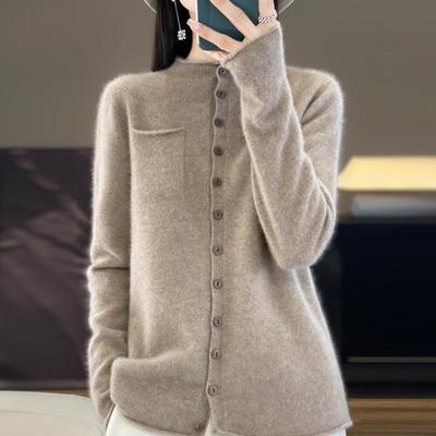 Women's Round Neck Cashmere Cardigan, Qinghe Cashmere, 30% Cashmere 70% Wool, Winter Knitted Pullover Autumn Sweater Cashmere Sweater