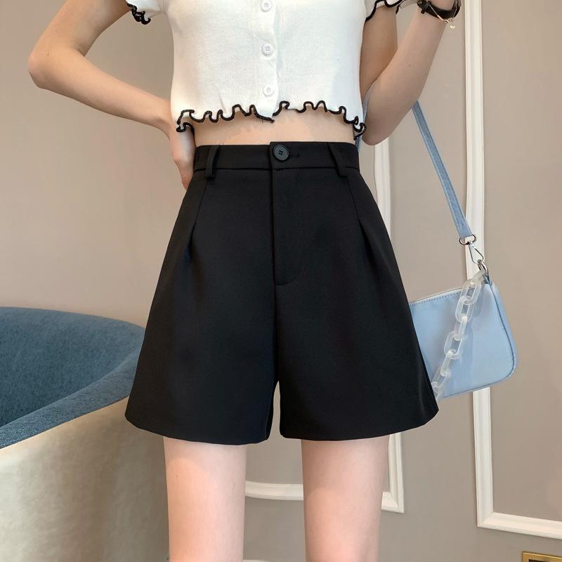 

Женские шорты А-силуэта с высокой талией и широкими штанинами - Летний тонкий дизайн, черный модный стиль 3XL (72-78 kg) чёрный