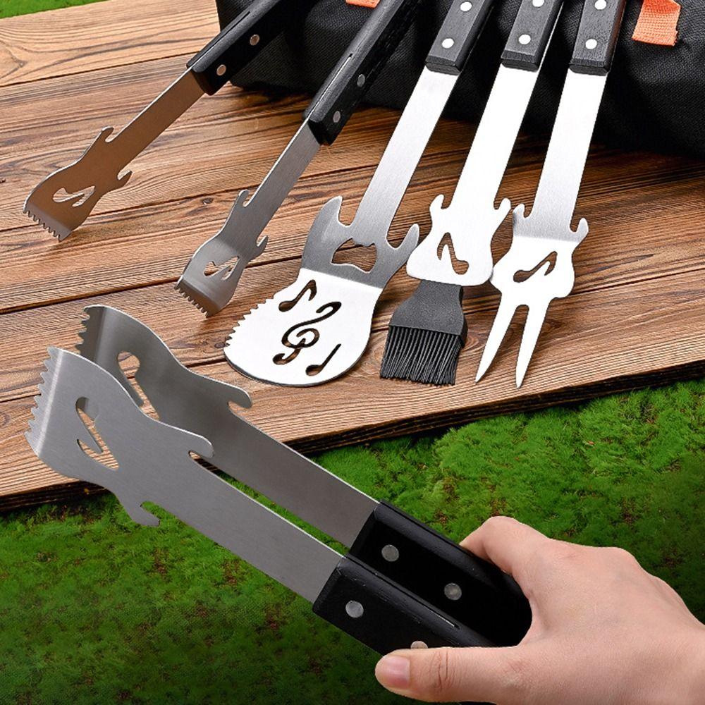 Stainless Steel BBQ Shovel Fork Clamp Easy Draining Barbecue Cutlery Kit Outdoor Party