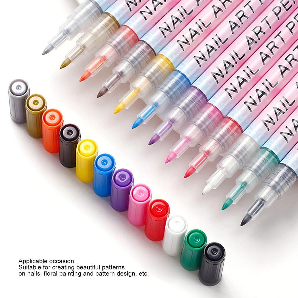 12 Farben Nail Art Stifte Set Schnelltrocknend Tragbar Langanhaltend Nagelmalerei Zeichenstifte für Details Linien