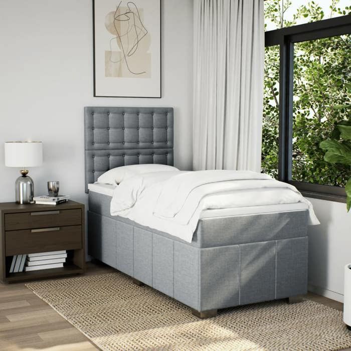 VidaXL Sommier à lattes de lit avec matelas Gris clair 100x200cm Tissu 3291593