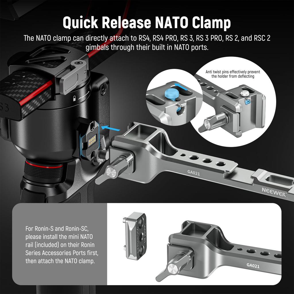 Neewer Camera Monitor Mount for RS NATO Cold and Screw Field Monitor Holder Compatible with RS4 RS RS 3 RS RSC and Gimbals, 360° Rotation, Clamp,
