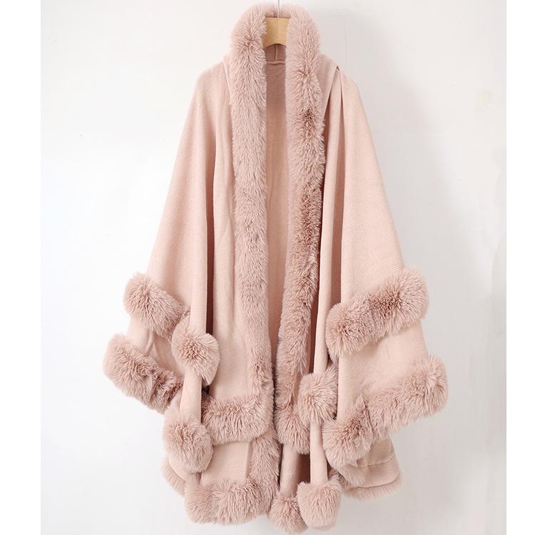 Chal de Punto con Cuello de Piel y Capa para Mujer - Versátil Cálido Bidireccional Otoño/Invierno