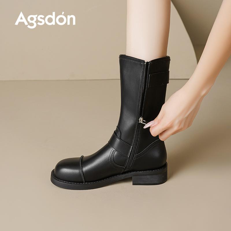Augustine Martin boots women's 2025 new autumn British style short boots thick-soled medium tube Maillard western boots