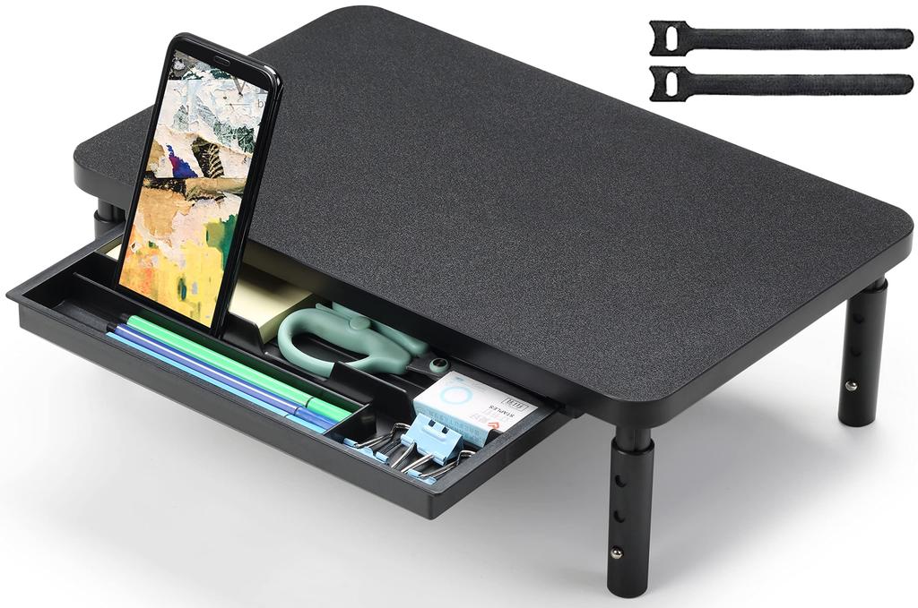 ETHU Monitor Height Desk Stand with Easy Improves Prevents Smartphone Suitable for Remote Black Stand, Adjustable, Drawer, Assembly, Posture,