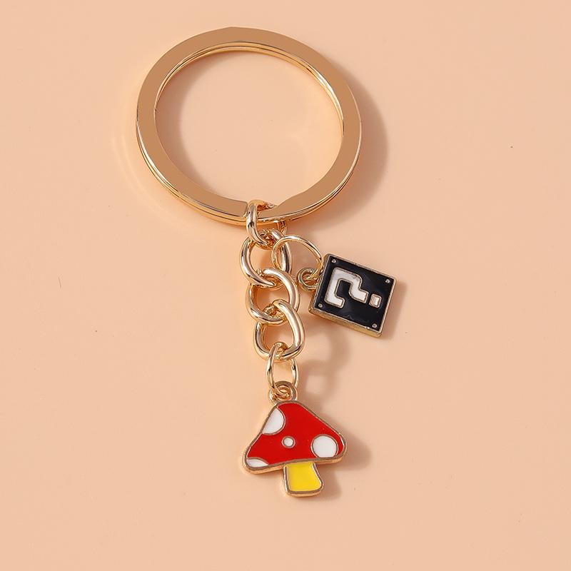 Cute Enamel Mushroom Keychain Question Mark Key Ring Pendant for Men Women Handbag Accessories DIY Jewelry Gift