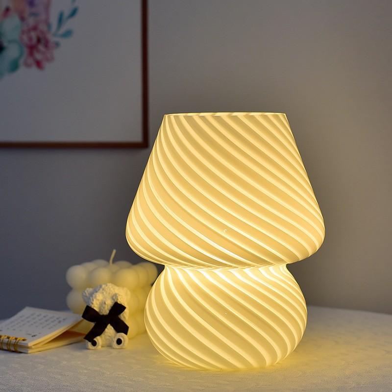 1Pc Creative Glass Table Lamp Retro Xiaohongshu Mushroom Lamp Homestay Study Ins Night Lamp Bedroom Sleep Bedside Lamp