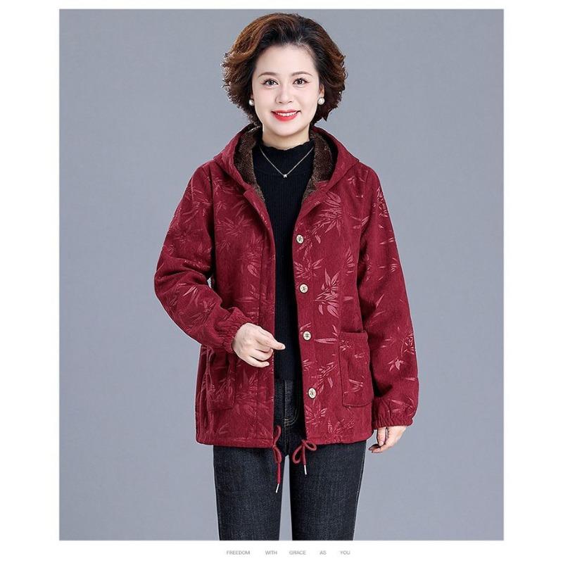 Foreign-style Cotton-padded Jacket with Hooded Short Section for Middle-aged and Elderly Women, Plus-size Padded Cotton-padded Jacket in Winter.