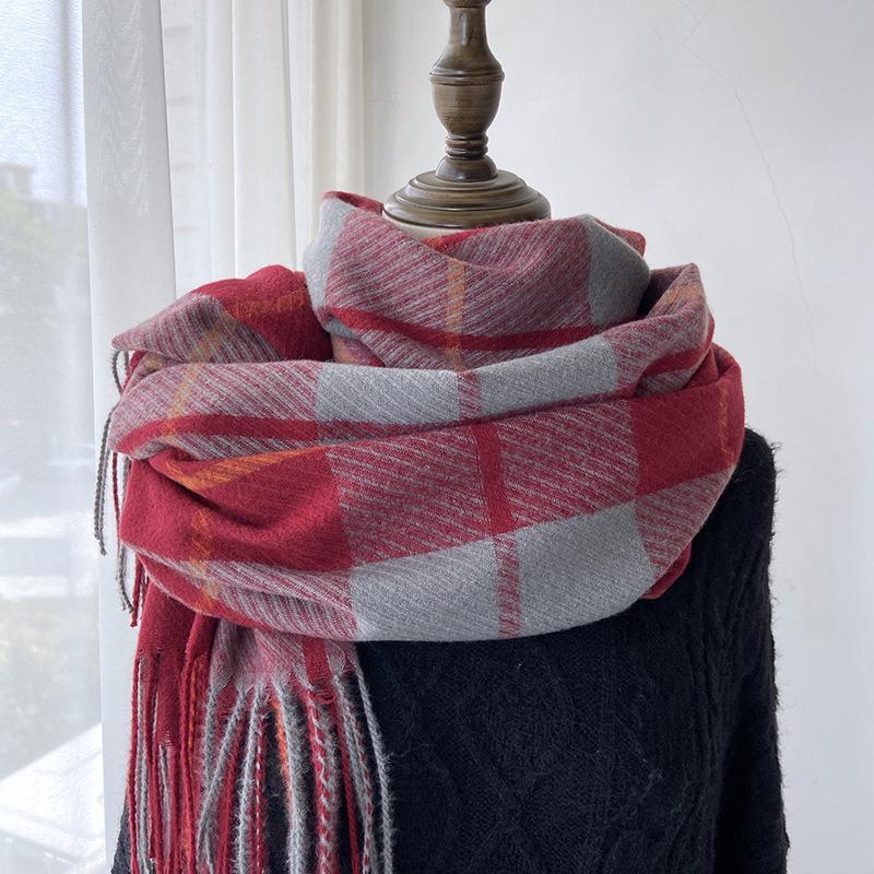 Eșarfă pentru femei, toamnă și iarnă, senzație high-end, șal cu ciucuri în carouri imitație de cașmir, eșarfă groasă și caldă pentru studenți