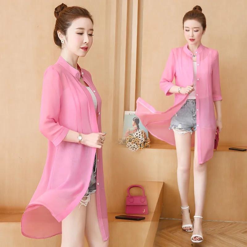 Women's Sun Clothing Lightweight Long UV Protection Jacket Summer Sunscreen Large Size Thin Jacket Female Chiffon Cardigan Coat 5XL