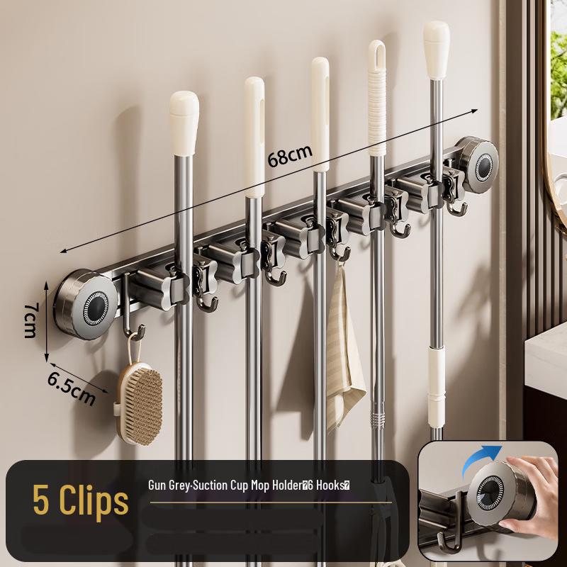 YIXI Adhesive Wall-Mounted Mop and Broom Holder
