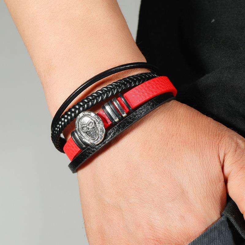 EMU new product personalized fashion hand-woven leather skull magnetic bracelet bracelet bracelet