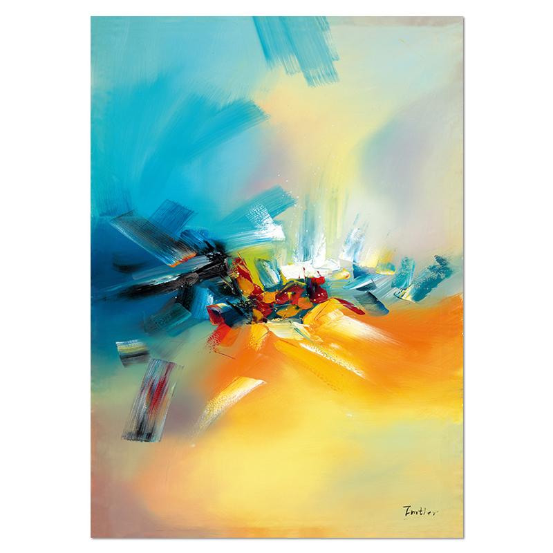 Artă de perete abstractă colorată, galben, roz, albastru, foaie de vis, pictură în ulei, pânză, imagini de perete pentru decorarea camerei, acuarele, lucrări de artă