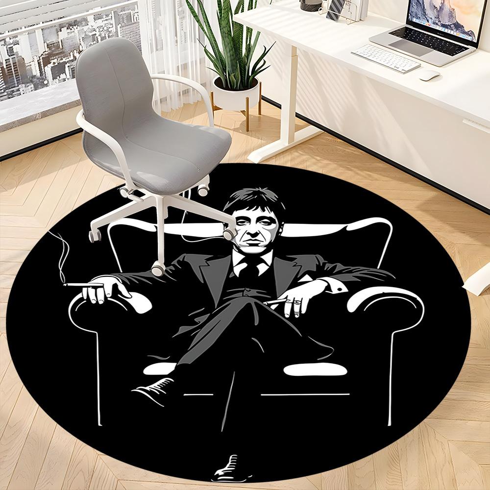 1pc Scarface Carpet, Round Non-Slip Durable Large Size Office Carpet, Suitable for Office, Beautiful Decoration