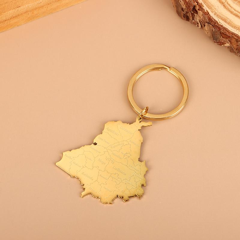 

India Punjab State Map Pendant Keychain Titanium Steel Car Key Accessories Men Women Jewelry Gifts золотой