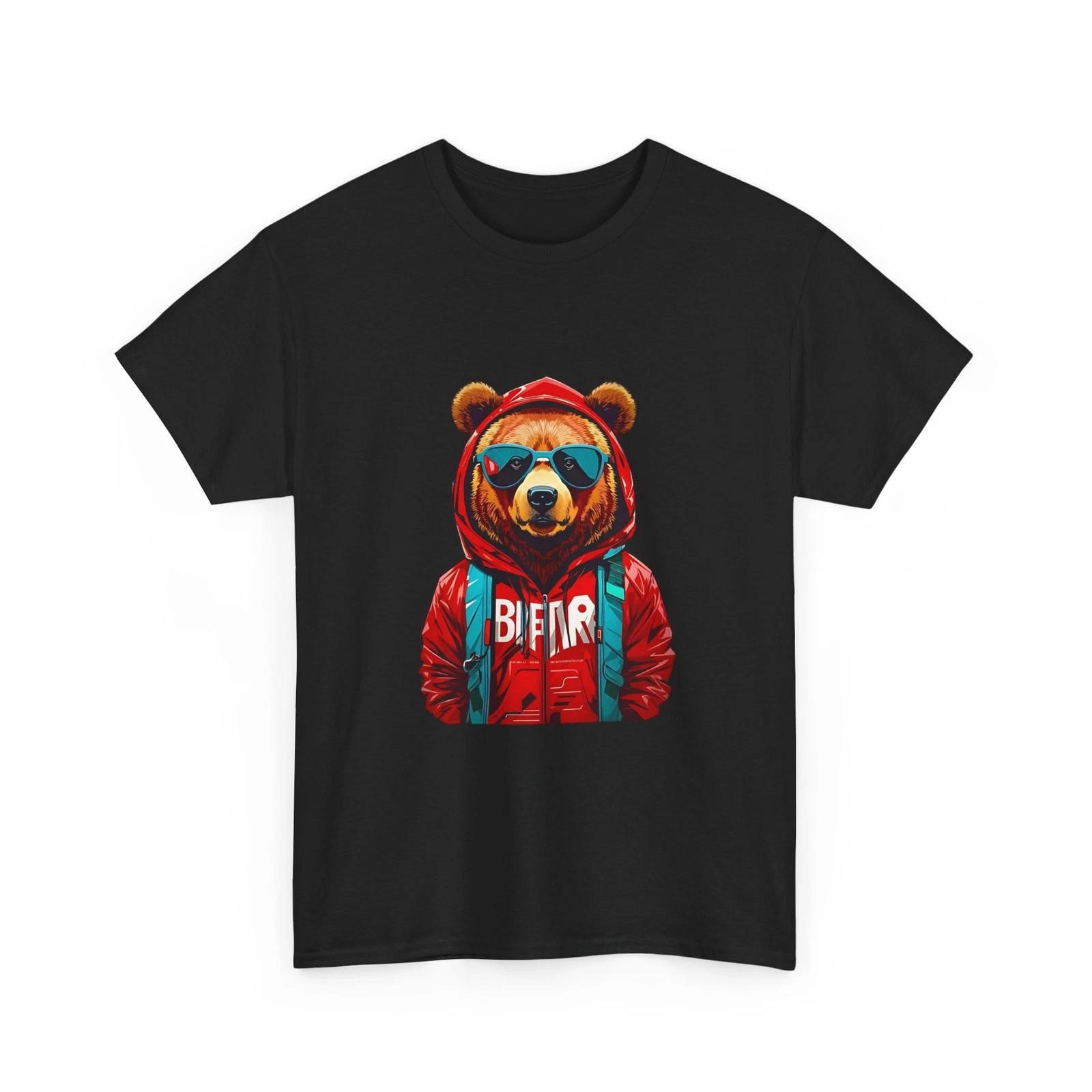 Cool Bear in Hoodie T-Shirt Sunglasses Bear Graphic Tee 4XL