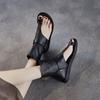 Fashion High Quality Women Gladiator Sandals Summer Thong Toed Genuine Cow Leather Flat Roman Sandals Back Zipper Cool Ankle Boots Black
