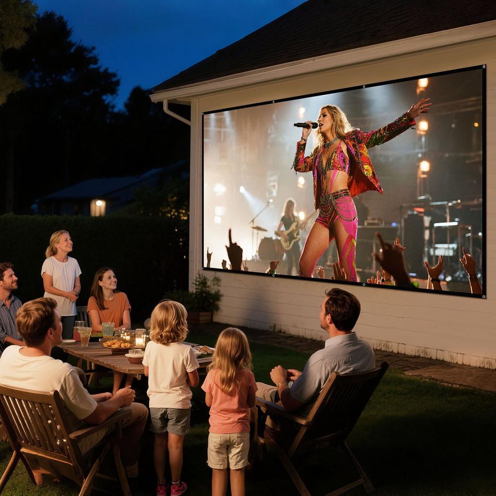 Projector Screen, 3048 mm 16:9 4K 1080 HD Projection Screen, Wall Mounted Projection Dispaly Projector with 8 Hooks and Double-Sided Tapes, Portable