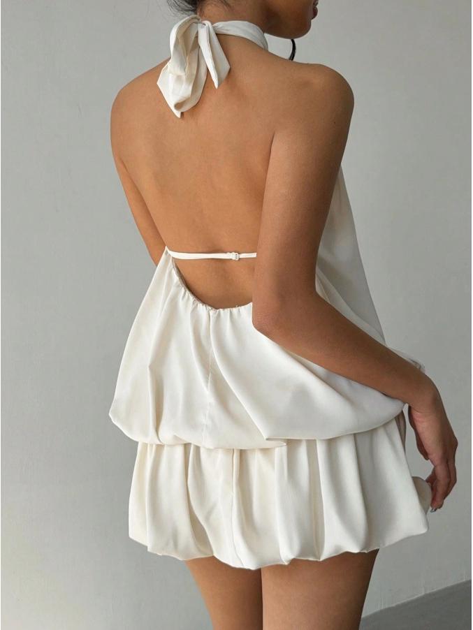 2025 European & American Solid Color Off-Shoulder Halter Neck A-Line Summer Dress