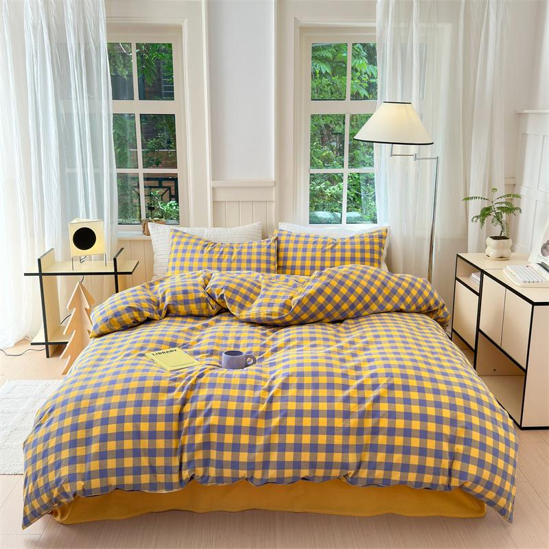 

100% Cotton Colorful Plaid Duvet Cover Set Girls Women Bedroom Purple and Pink Striped Reversible Bedding Comforter Cover 3 Pcs Single 150x200cm